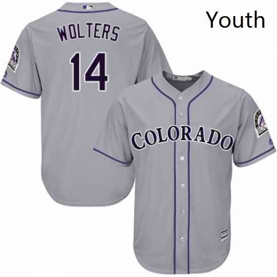 Youth Majestic Colorado Rockies 14 Tony Wolters Authentic Grey Road Cool Base MLB Jersey